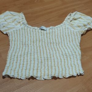 striped smocked on or off the shoulder crop top